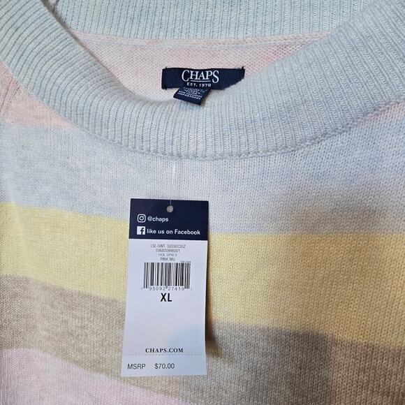 NWT Chaps Pastel Stripe Knit Sweater Womens XL Soft Preppy Classic Multicolor - Picture 7 of 11